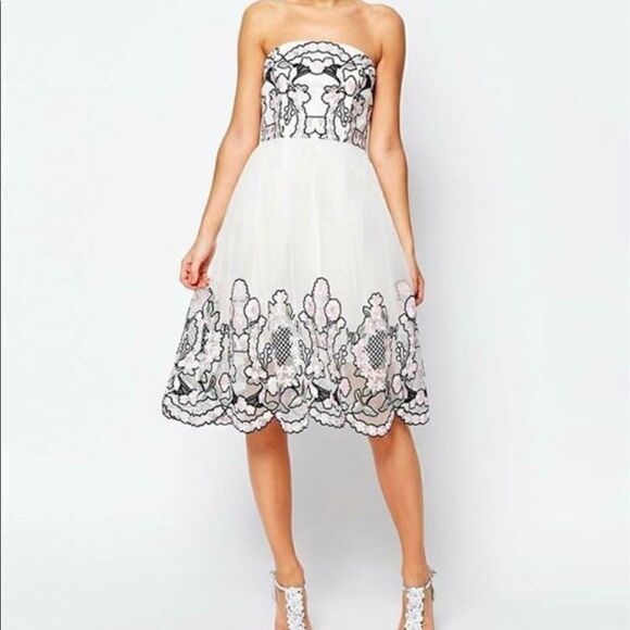 Asos Floral Embroidery Mesh Splicing A Line Dress Bridal Dress 👗 Bachelorette - Picture 2 of 7
